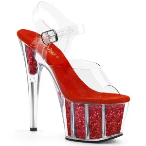 Adore-708G Clear/Red Glitter Inserts, 7" Heels