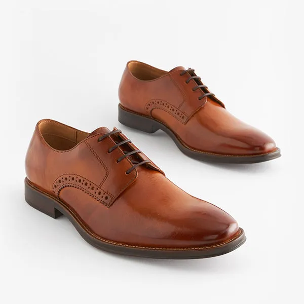 an Brown Regular Fit Leather Contrast Sole Derby Shoes