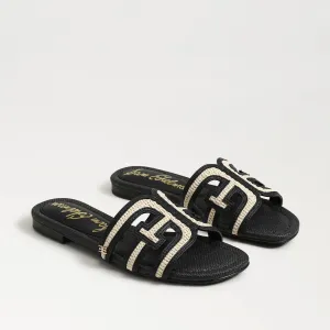 Bay Multicolor Slide Sandal | Black Linen Faux Rafia