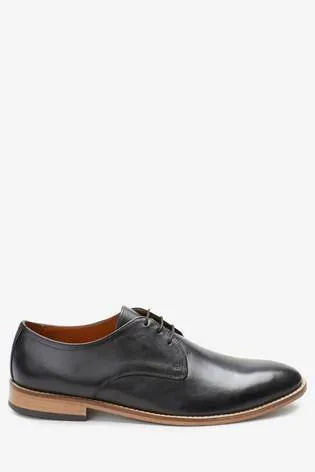 Black Contrast Sole Leather Derby Shoes