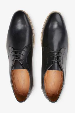 Black Contrast Sole Leather Derby Shoes