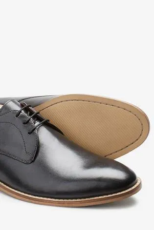 Black Contrast Sole Leather Derby Shoes