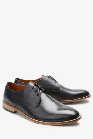 Black Contrast Sole Leather Derby Shoes