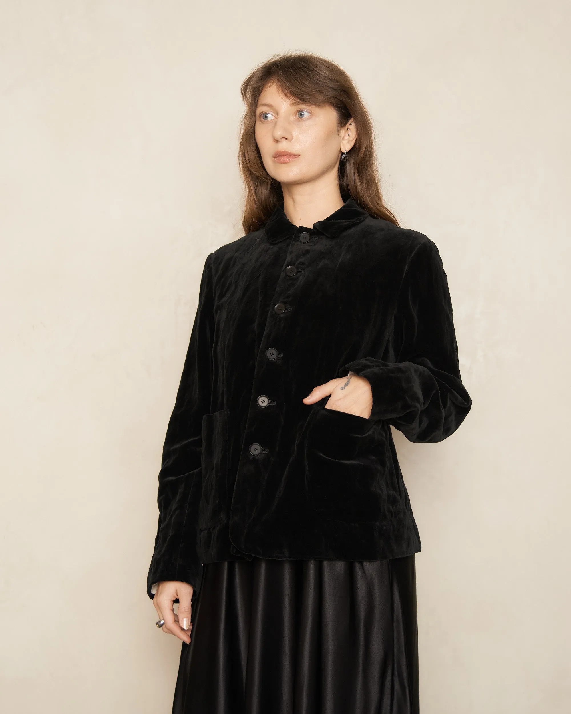 Black Crinkled Velvet Jacket