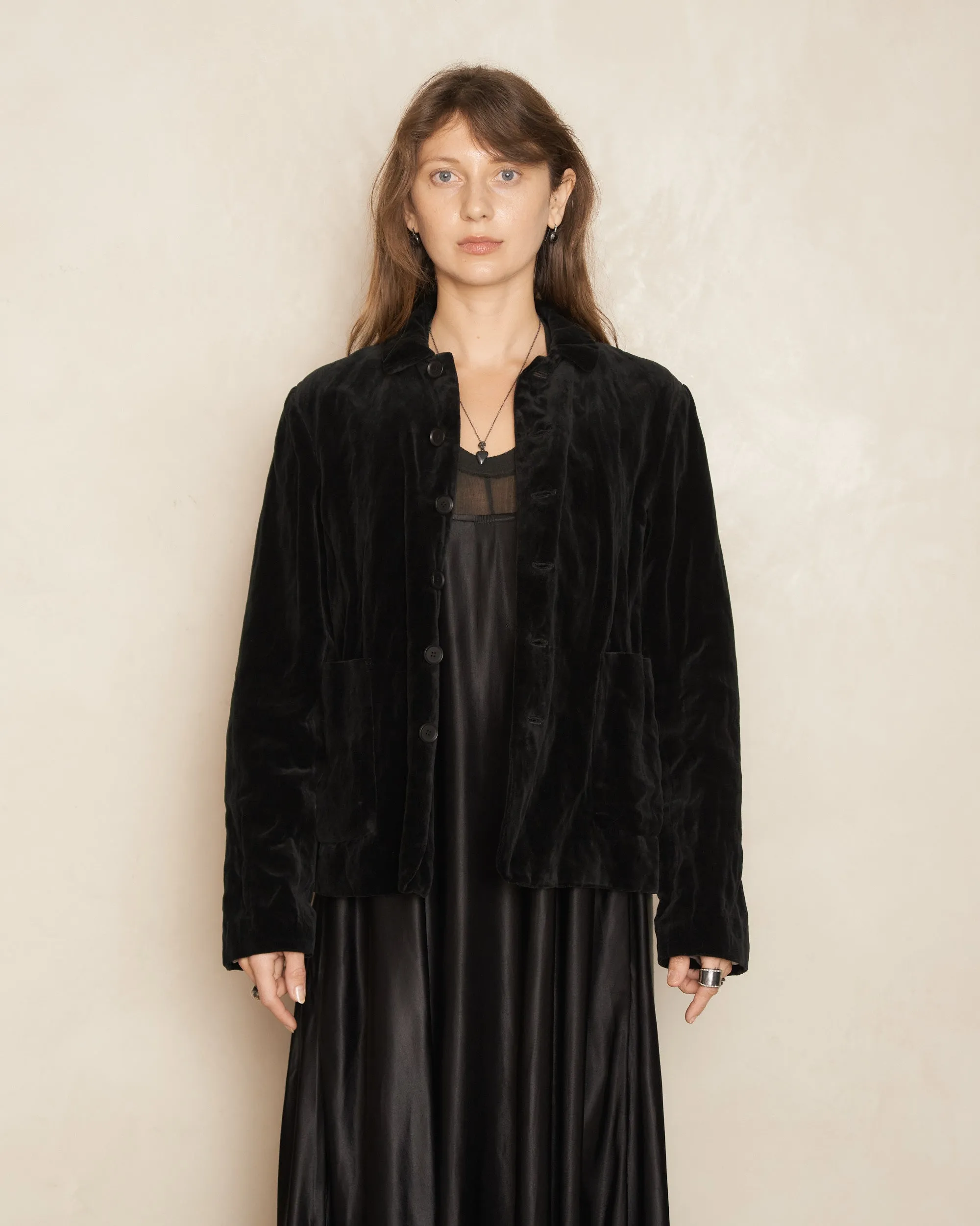 Black Crinkled Velvet Jacket