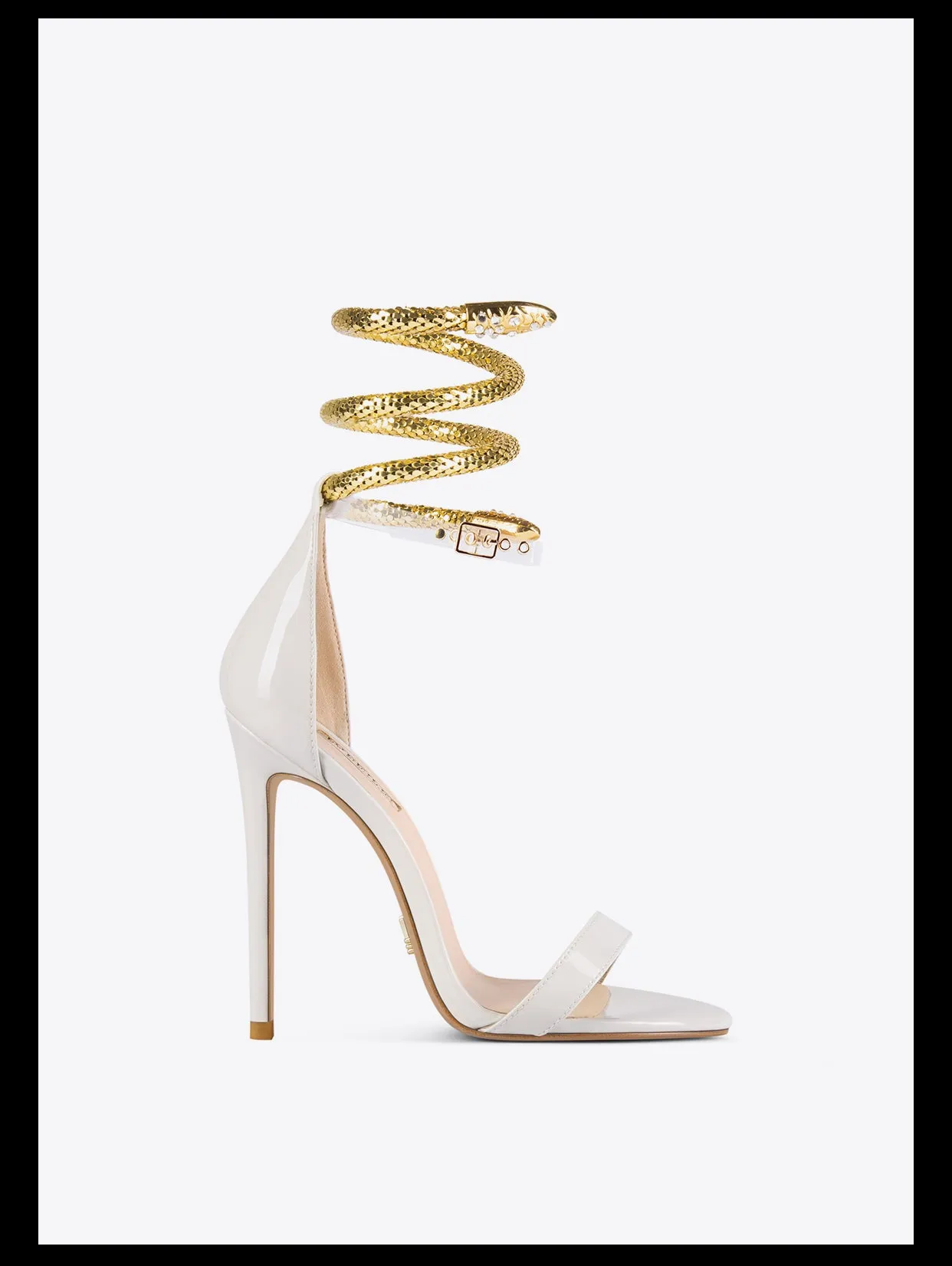 Black Open-toe high-heel metal snake buckle stiletto sandals - Kao white
