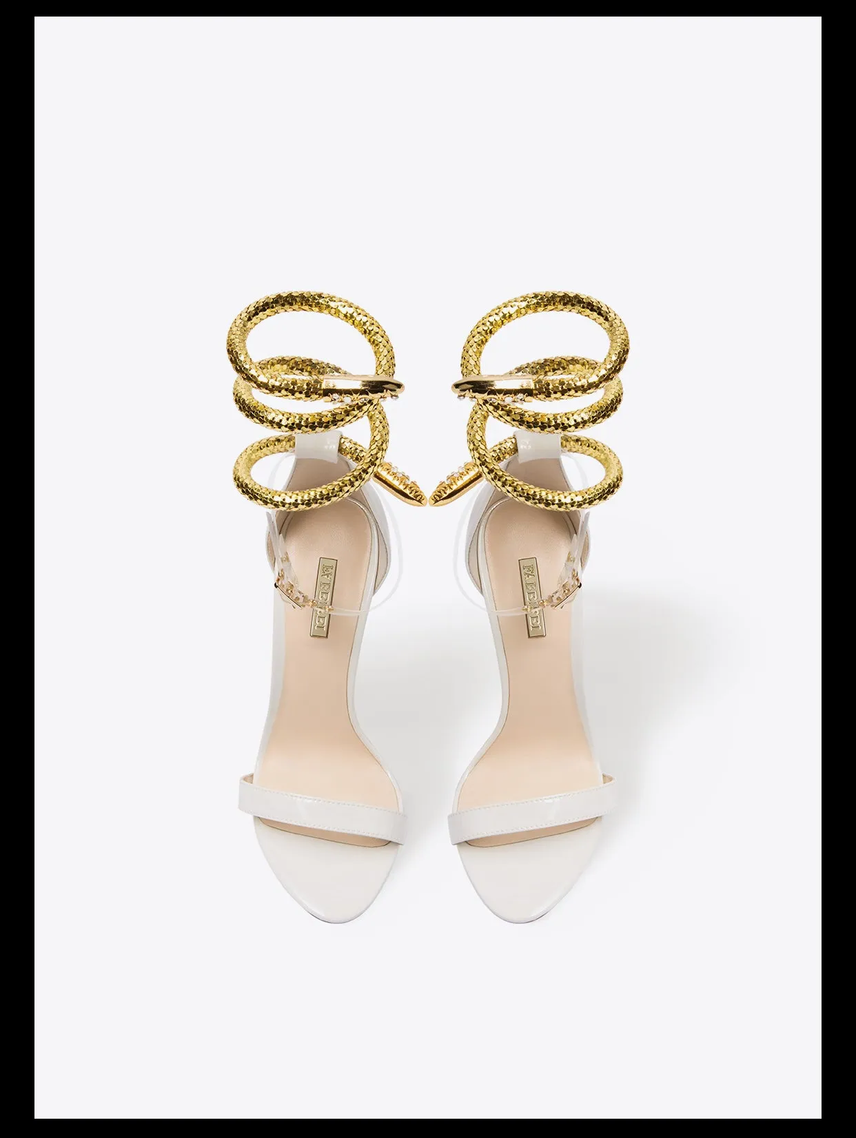 Black Open-toe high-heel metal snake buckle stiletto sandals - Kao white