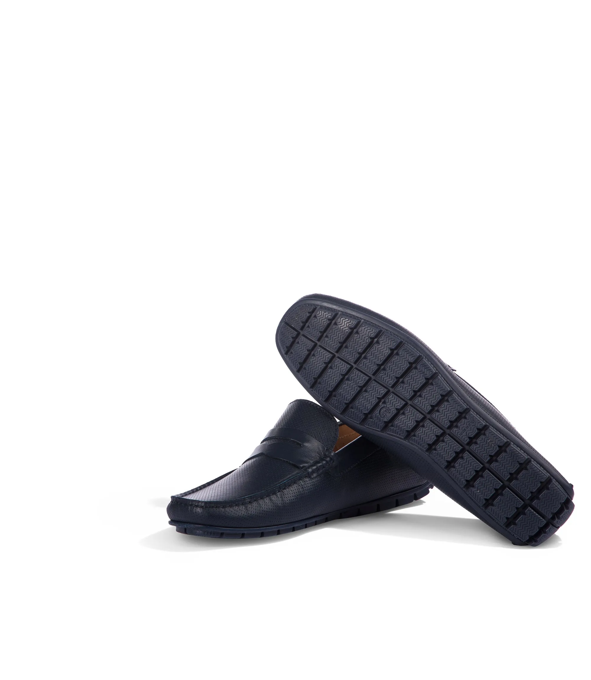 Dark navy perforated nappa leather loafers