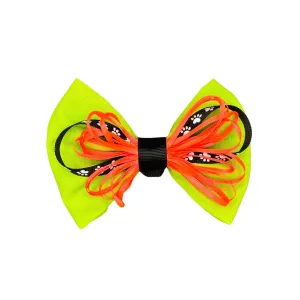 Dog Collar Bow: Florescent & White Paw Print Dog Collar Bow