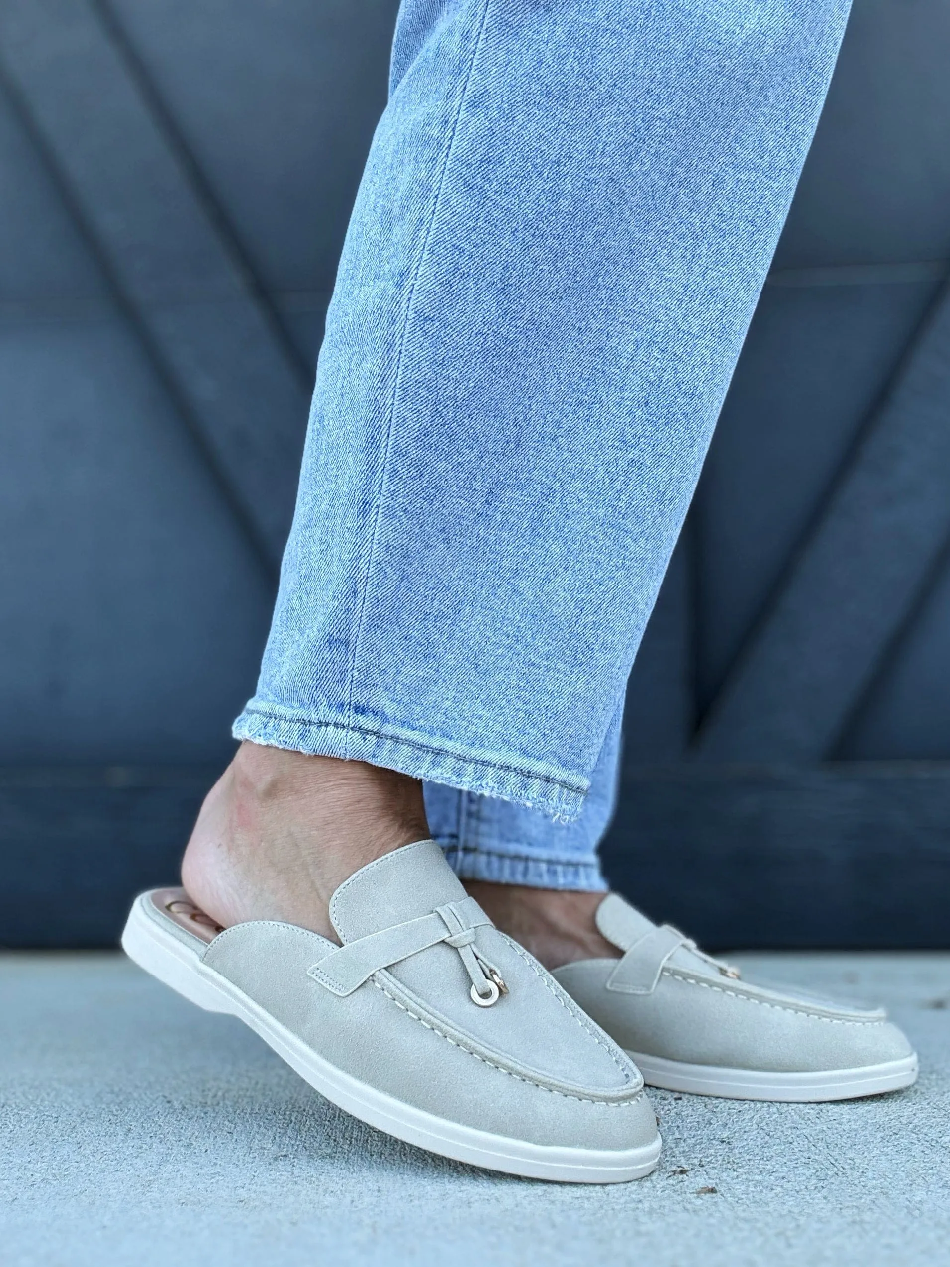 Irene Knot Detail Moccasin Stitching Loafer Mule- Taupe