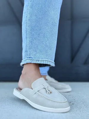Irene Knot Detail Moccasin Stitching Loafer Mule- Taupe