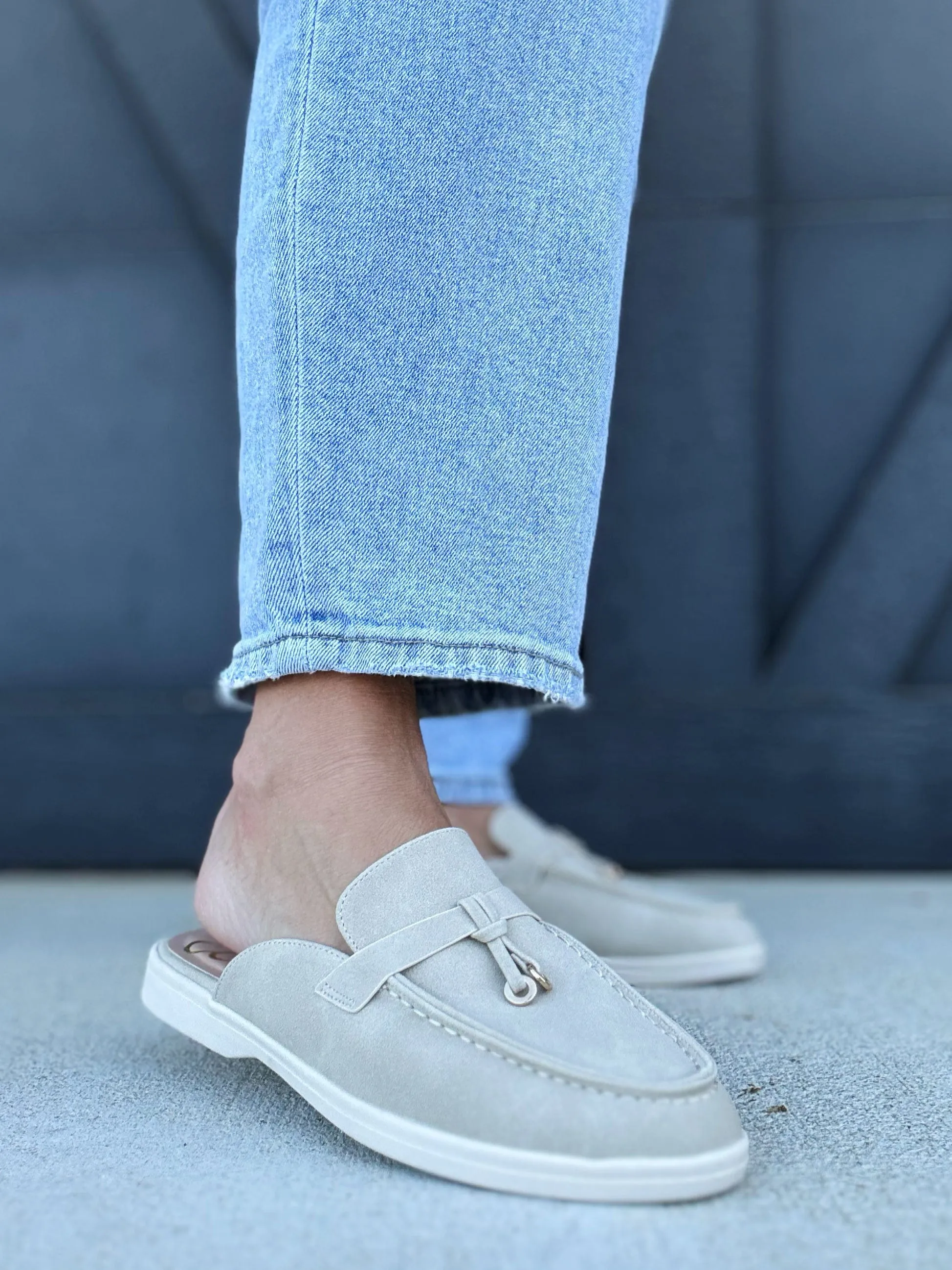 Irene Knot Detail Moccasin Stitching Loafer Mule- Taupe