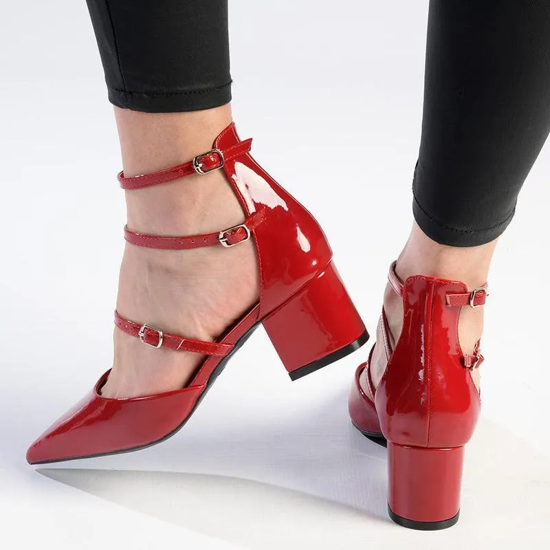Madison Ivy Low Block Heel - Dark Red
