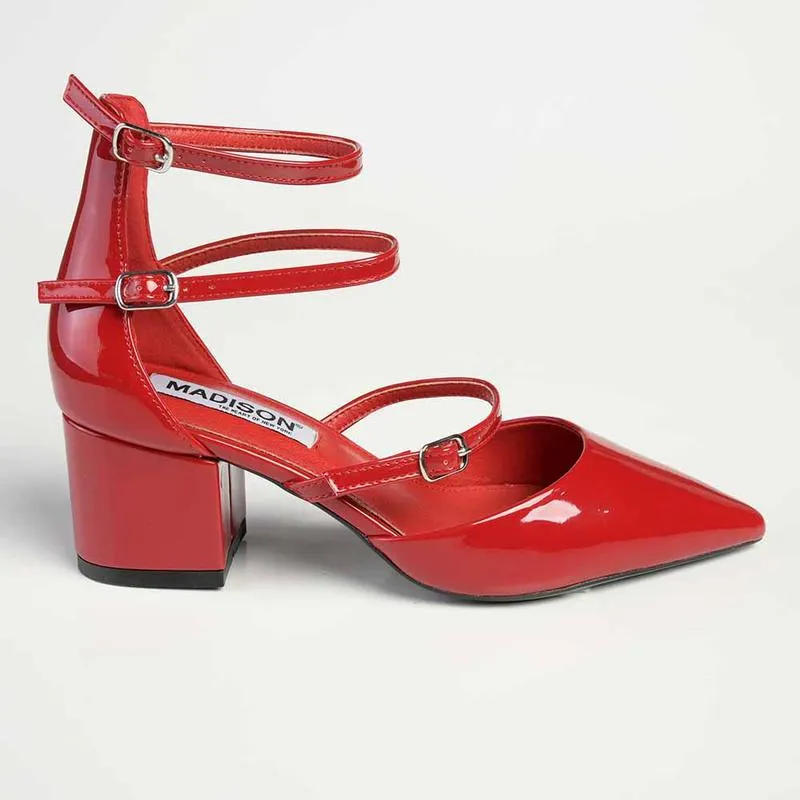 Madison Ivy Low Block Heel - Dark Red