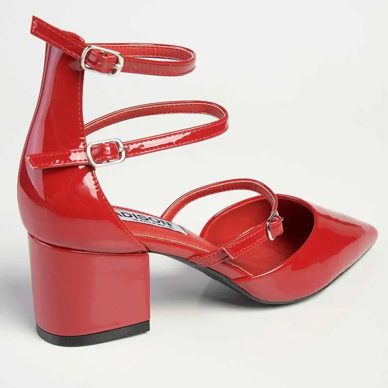 Madison Ivy Low Block Heel - Dark Red