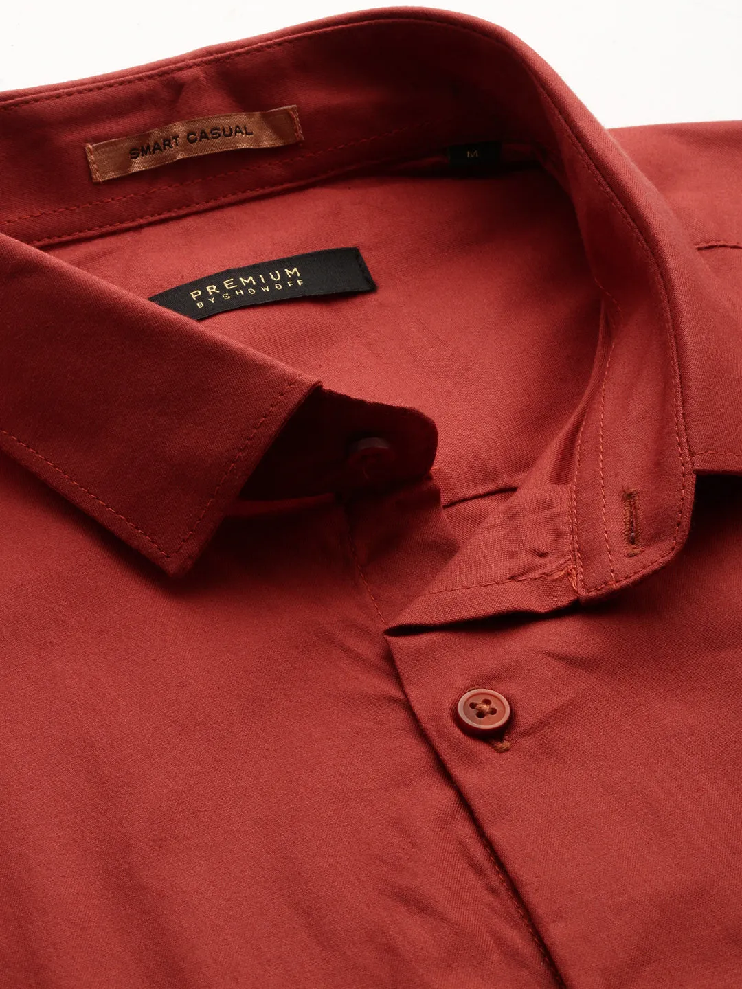 Men Rust Comfort Typography Printed Linen Casual Shirt