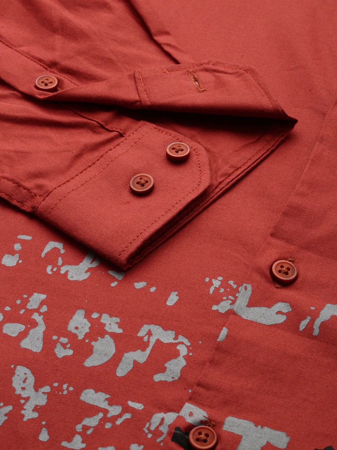 Men Rust Comfort Typography Printed Linen Casual Shirt