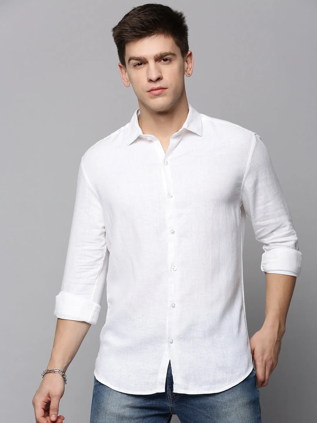 Men White Classic Linen Casual Shirt