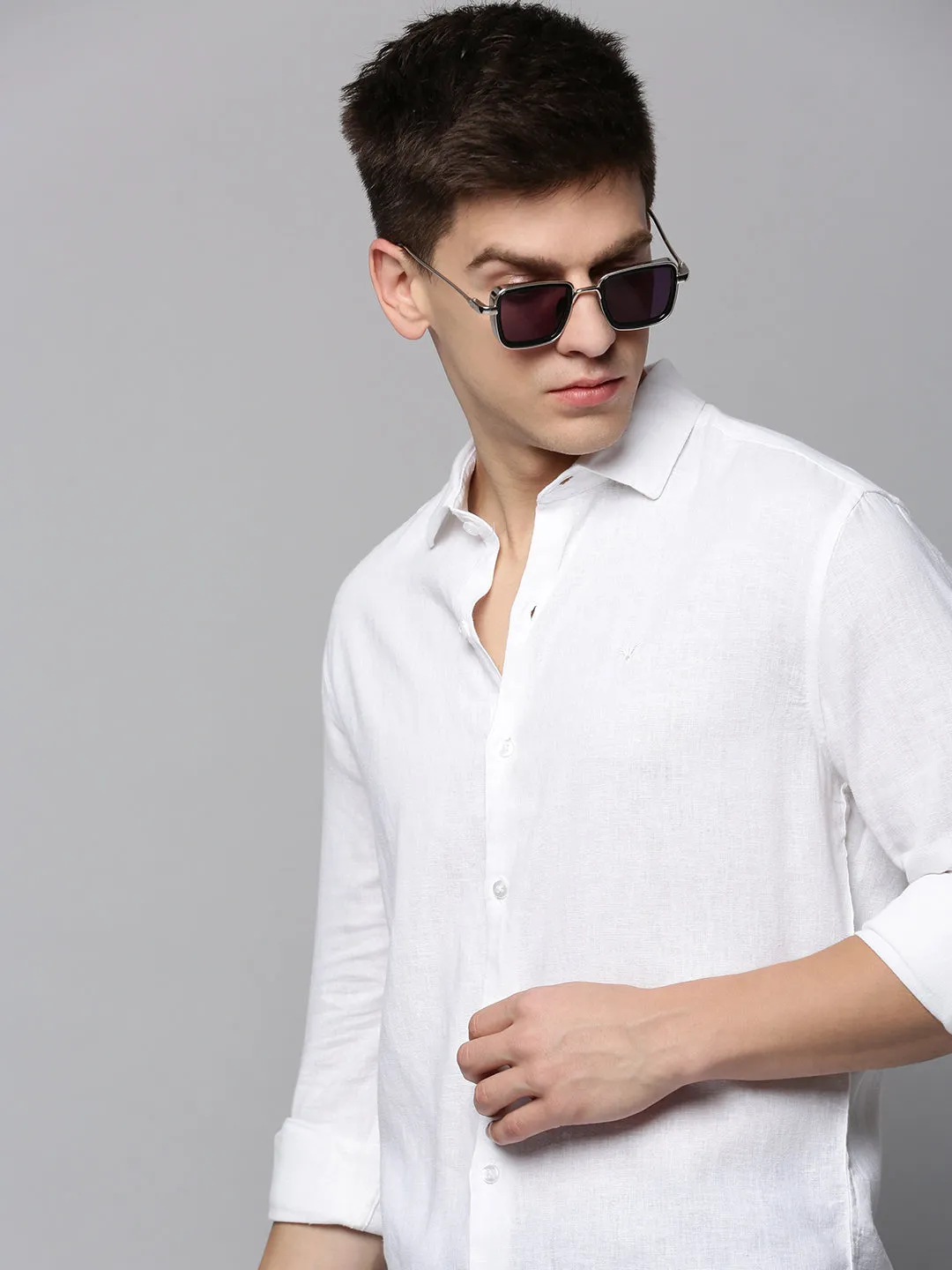Men White Classic Linen Casual Shirt