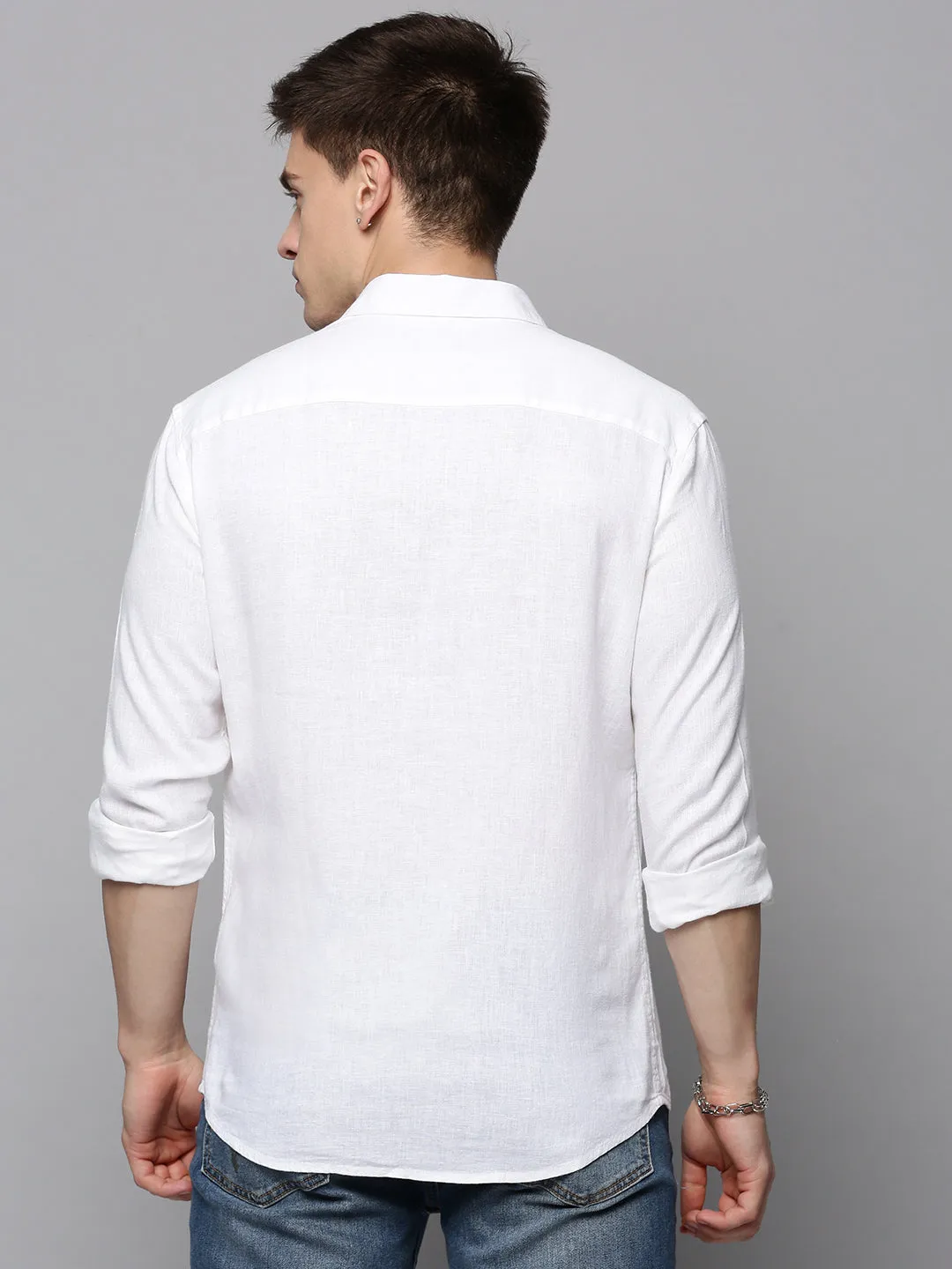 Men White Classic Linen Casual Shirt