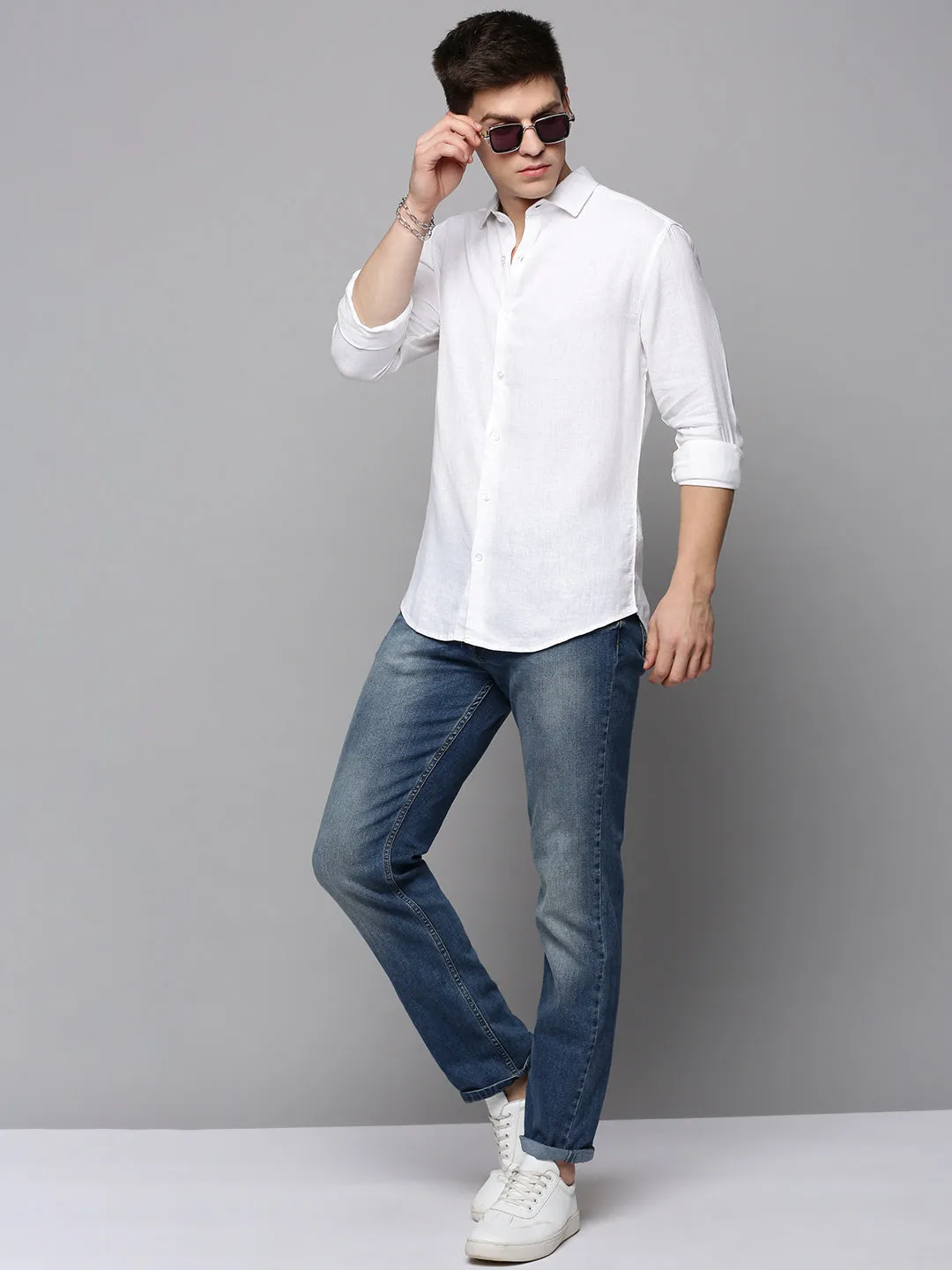 Men White Classic Linen Casual Shirt
