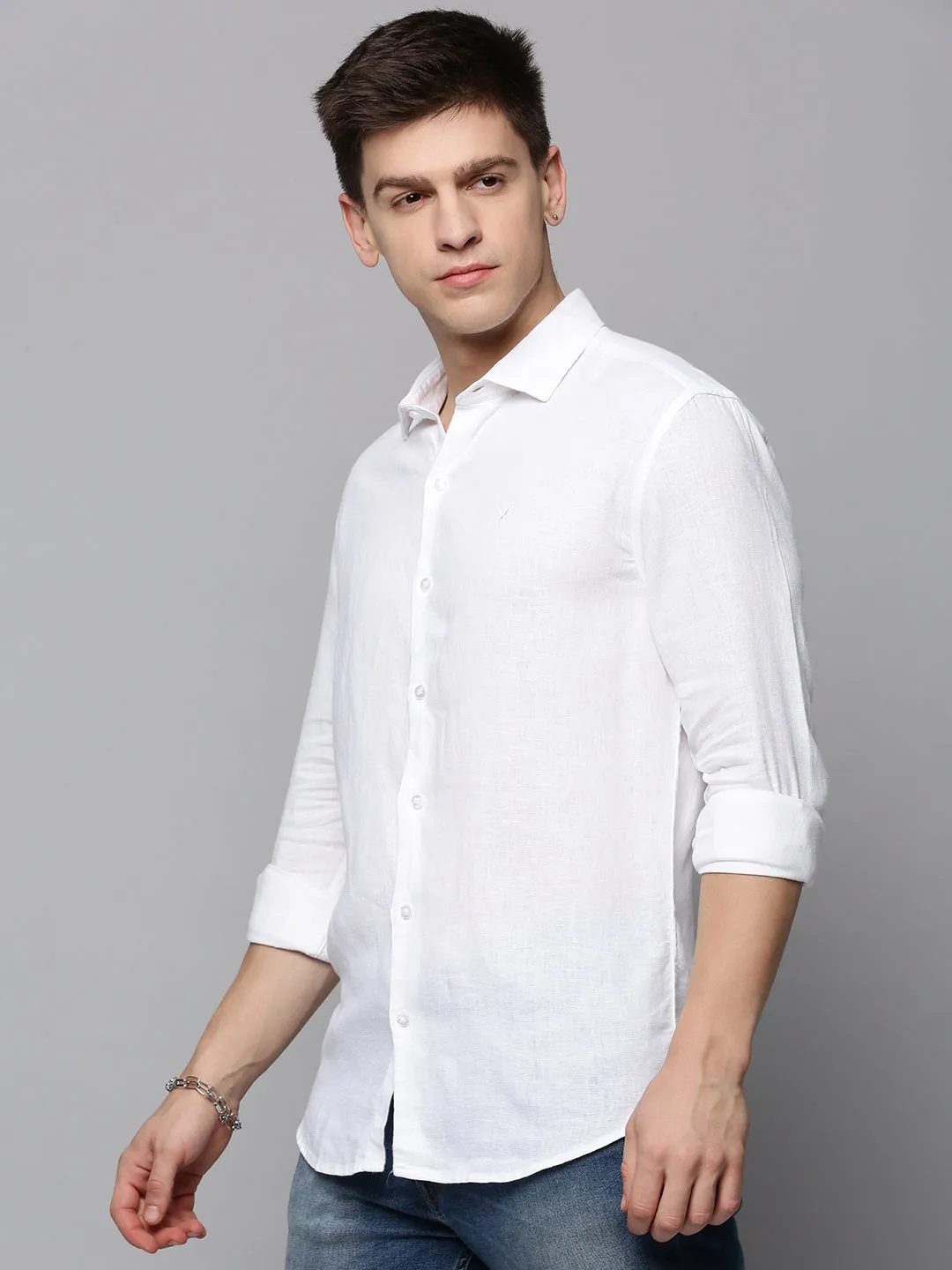Men White Classic Linen Casual Shirt