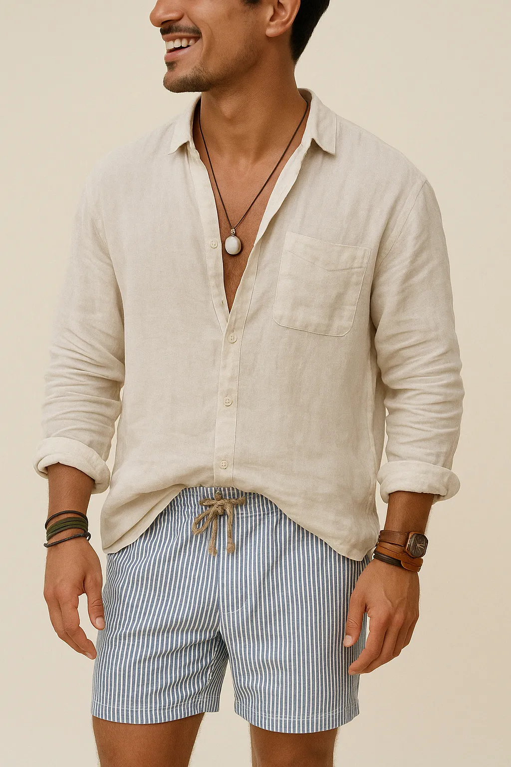 Mens Button-Up Shirt  Cotton Linen Blend  Relaxed Fit  Long Sleeve Casual Wear