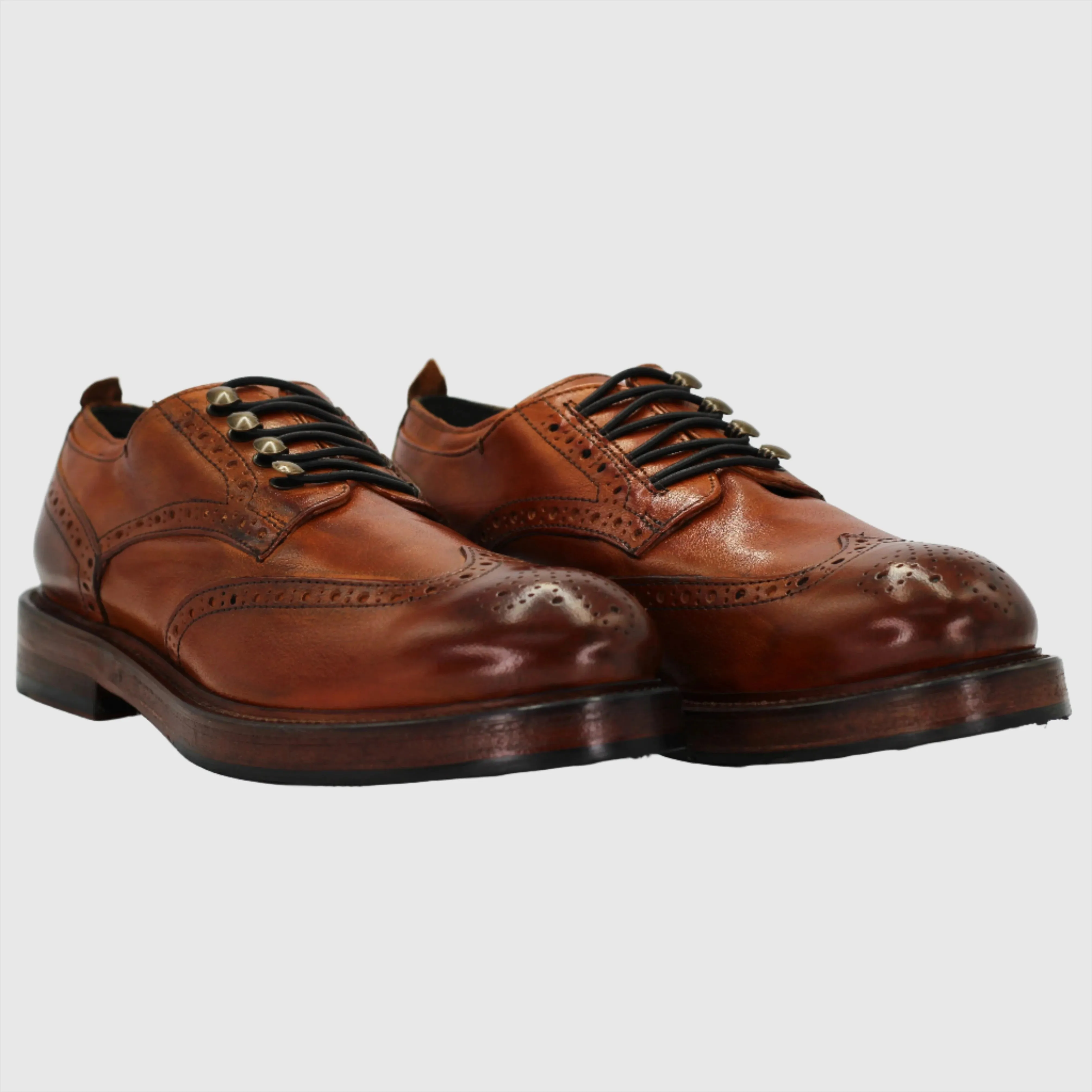 Men's Derby Brogue with Elastic Laces in Calf Leather Cuoio (JPU38767/10)