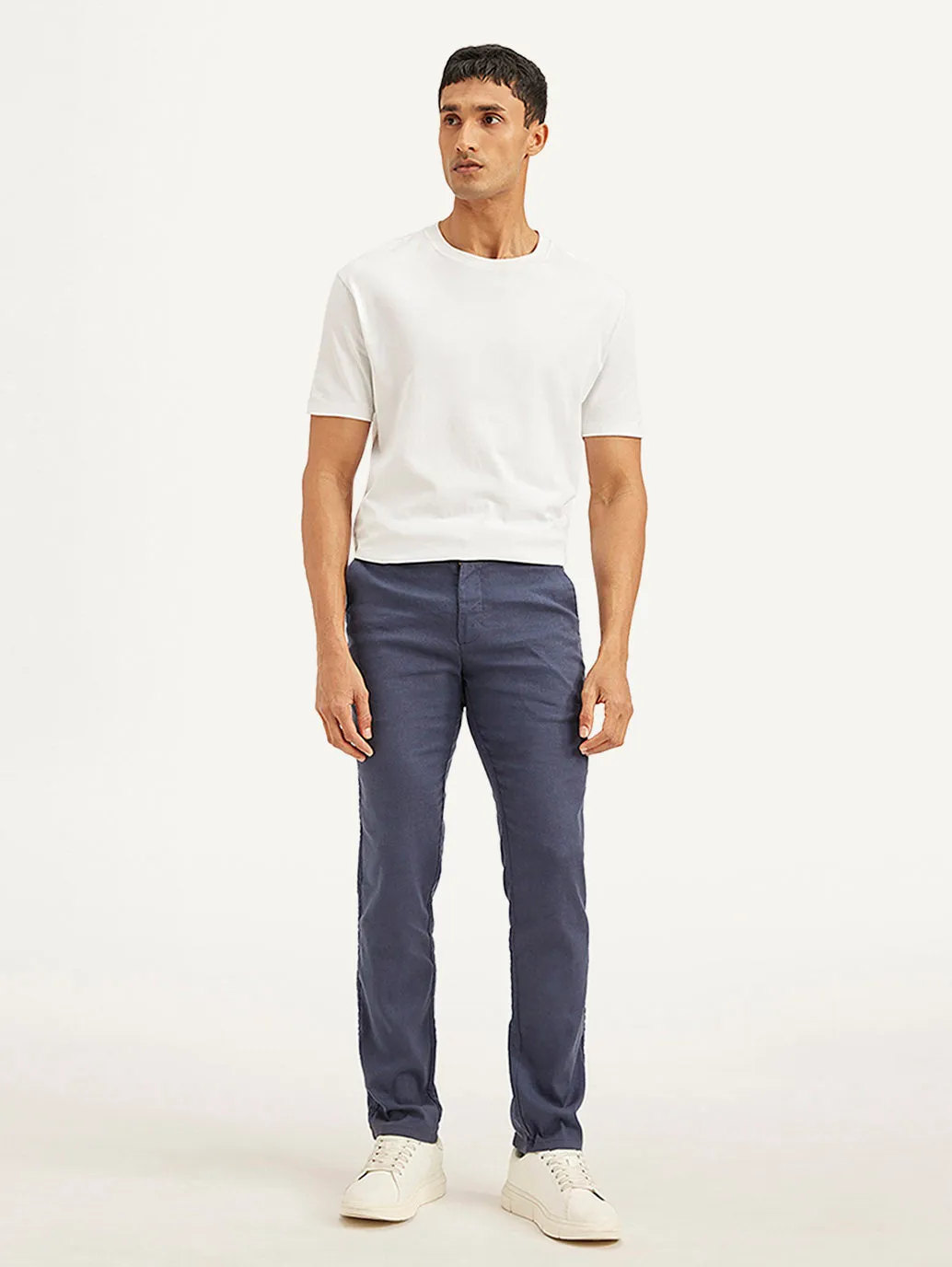 Men's Mid Rise Navy Straight Fit Trousers