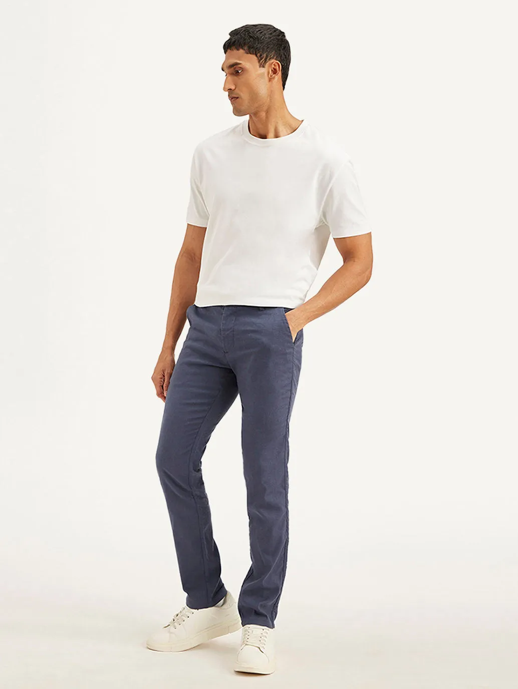Men's Mid Rise Navy Straight Fit Trousers