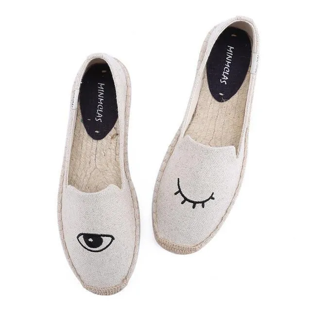New Fashion Lovely Cat Comfortable Blue Stripe Womens Casual Espadrilles Shoes