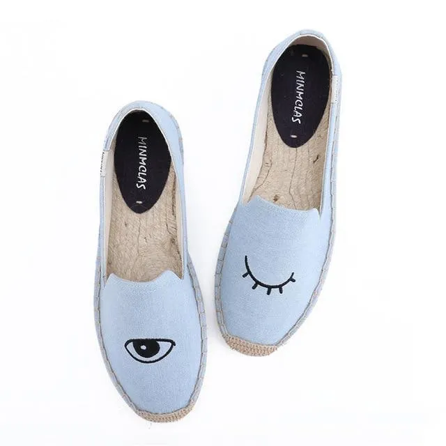 New Fashion Lovely Cat Comfortable Blue Stripe Womens Casual Espadrilles Shoes