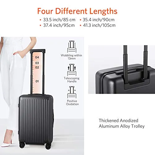 NINETYGO Carry on Luggage with Spinner Wheels, 22x14x9 Luggage, 100% PC Lightweight Hardside Suitcase with TSA Lock (20-inch Black)