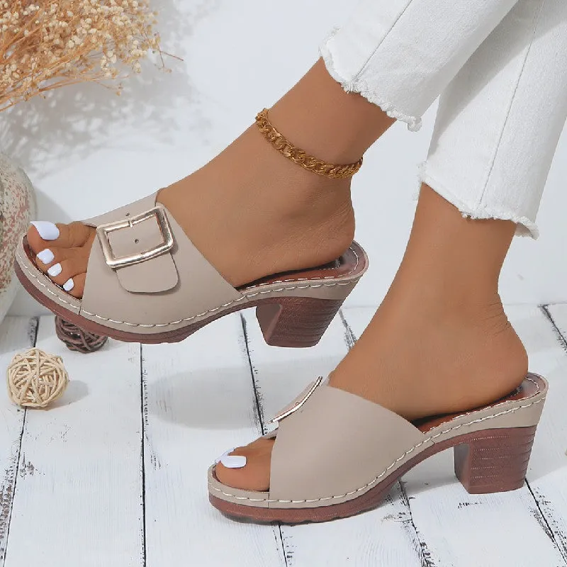 Open Toe Block Heel Buckle Sandals