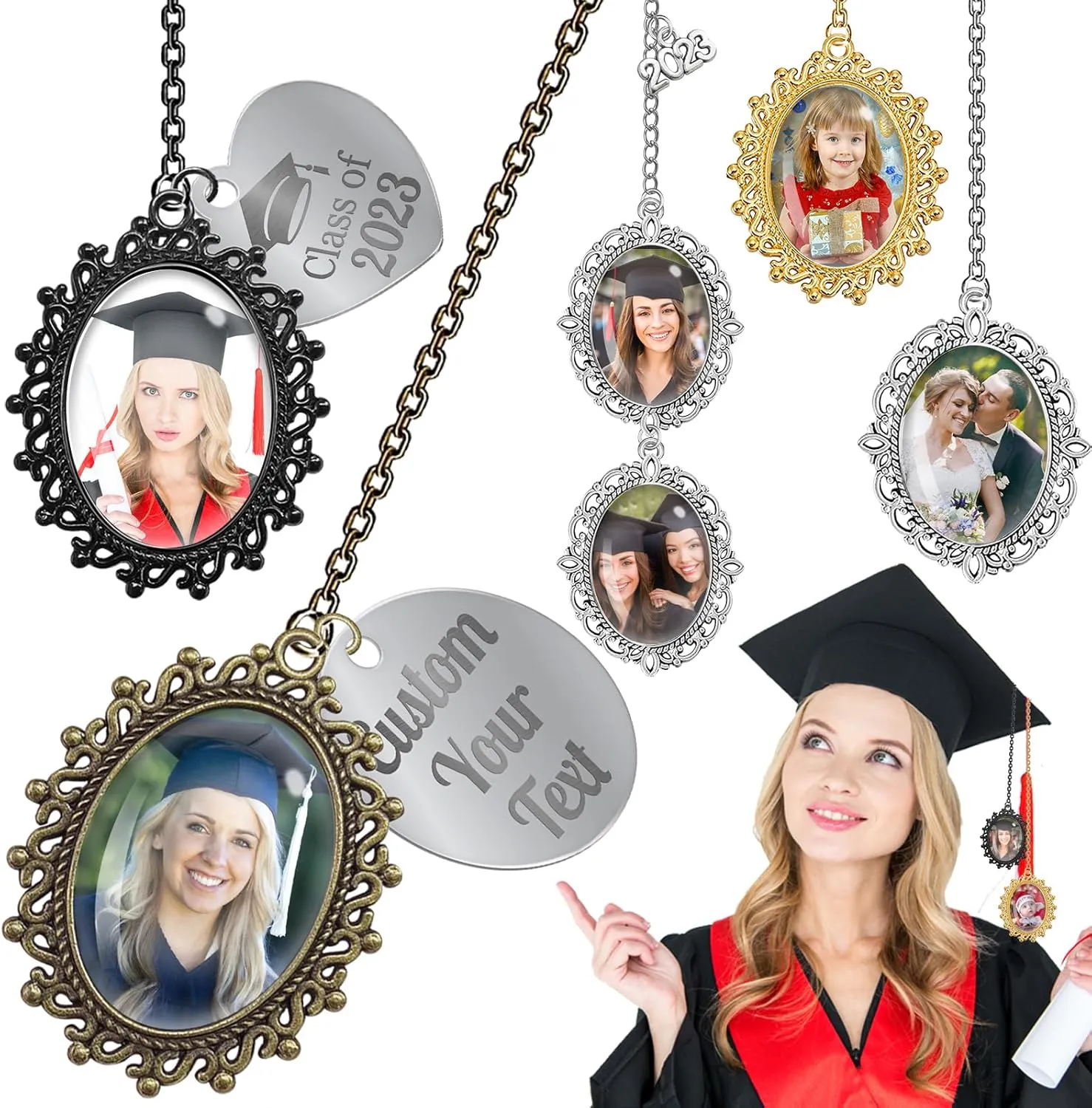 Personalized Graduation Tassel Charm Custom Grad Cap Photo Tassel Memorial Gifts 2025 College Picture Cap Topper Pendant Graduation Cap Decorations