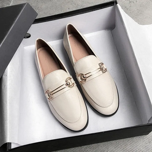 Plus Size 44 Spring Designer Shoes Woman Quality Leather Slip on Flats Shoes for Women Loafers Ladies Shoe Zapatos De Mujer JJ22