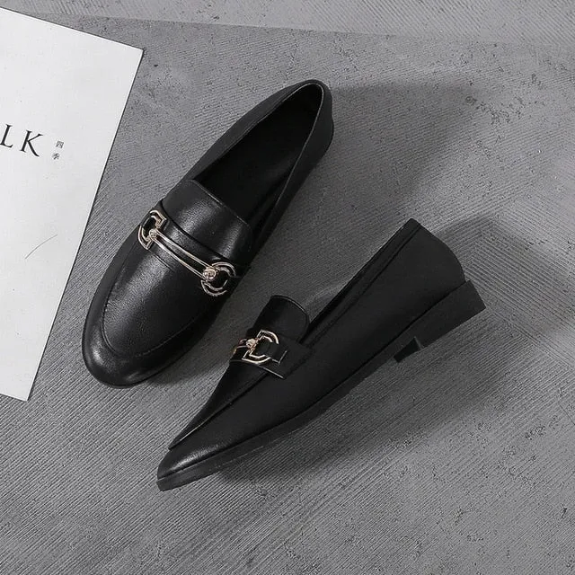 Plus Size 44 Spring Designer Shoes Woman Quality Leather Slip on Flats Shoes for Women Loafers Ladies Shoe Zapatos De Mujer JJ22