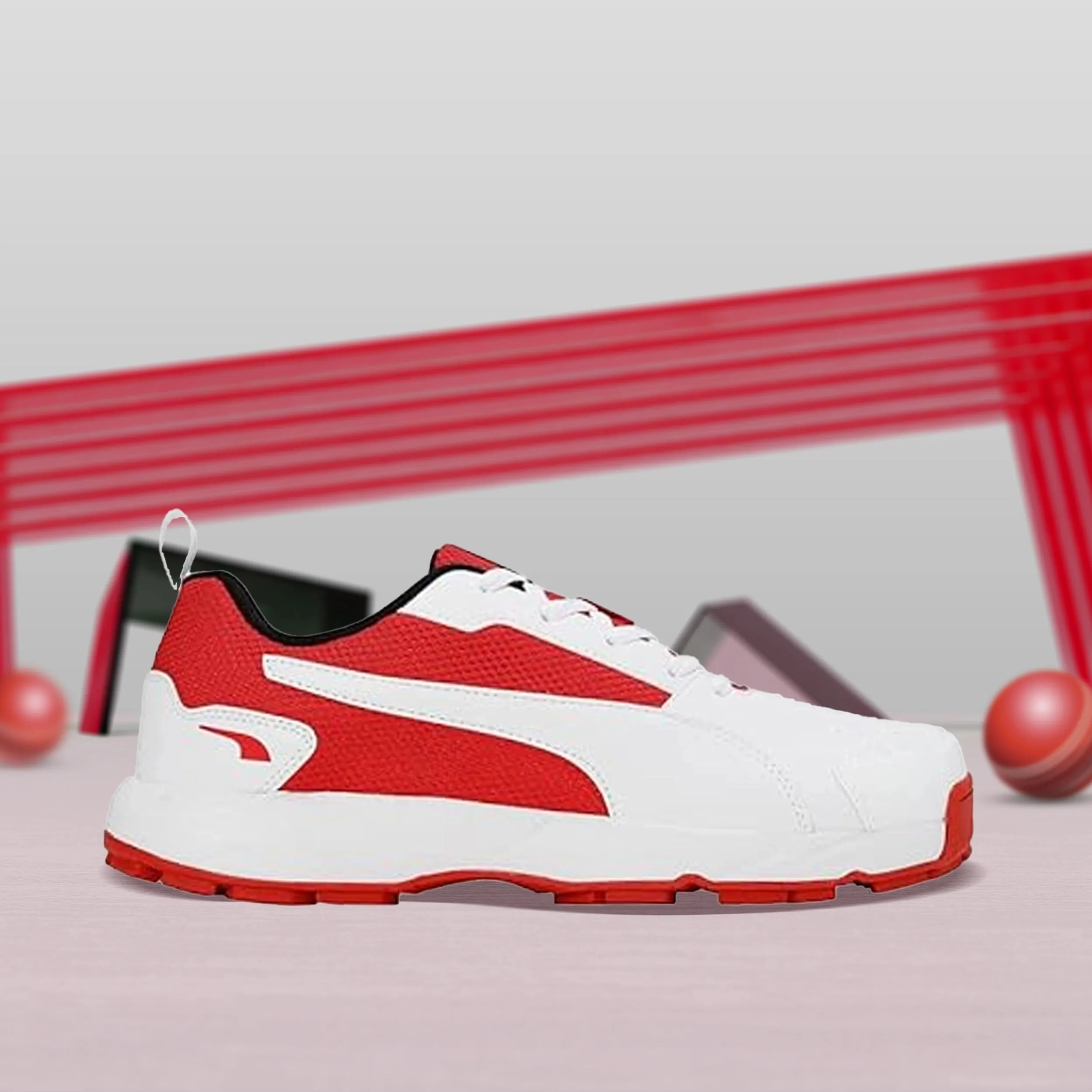 Puma Cricket High Run Men's Shoes (White-Burnt Red-Black) 10780602