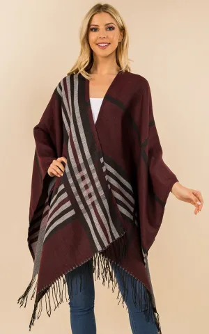 RA3363 Multi Plaid Ruana Shawl w/Fringes