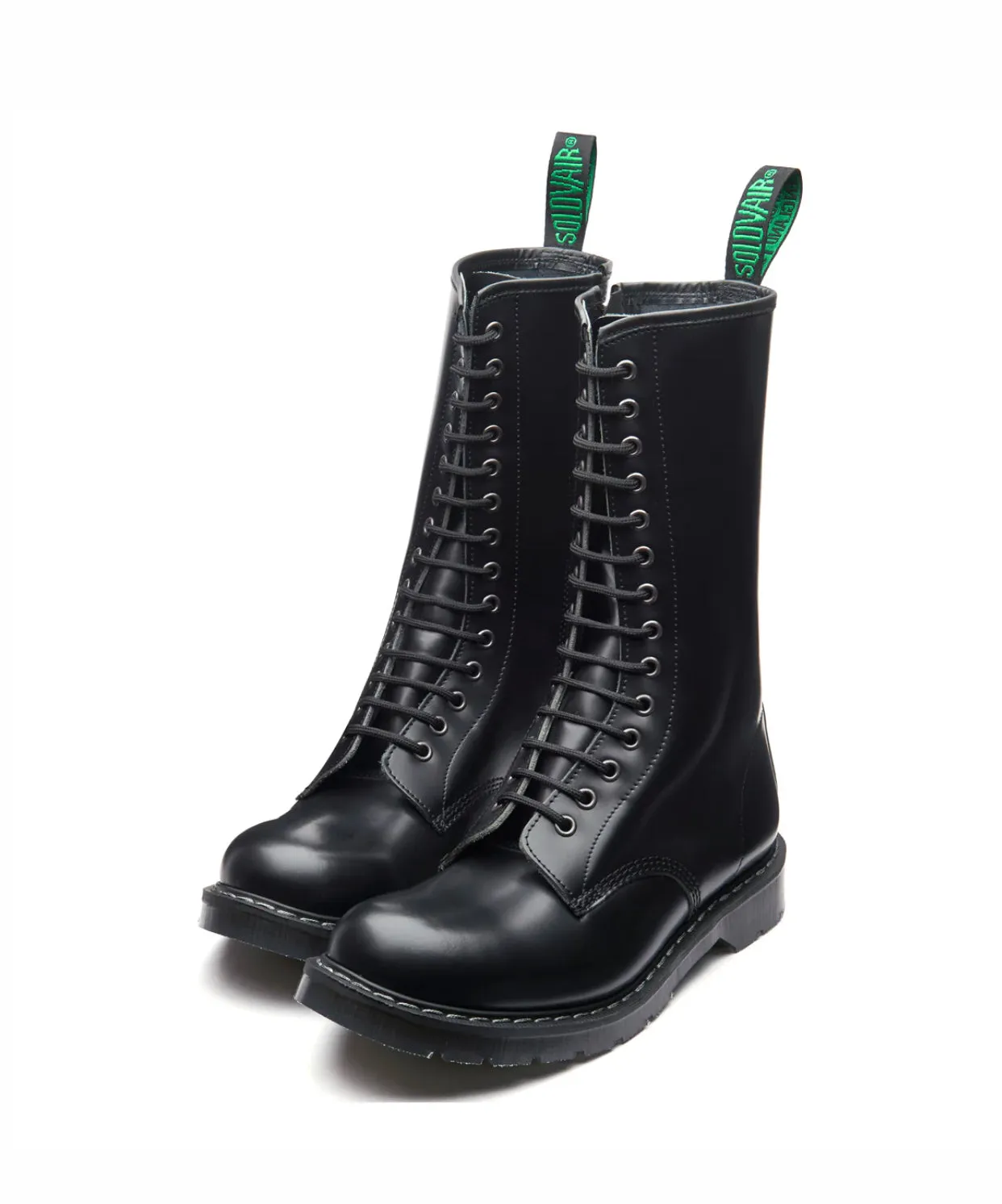 Solovair Black Hi Shine 14 Eyelet Mid Calf Zip Boot Made In England