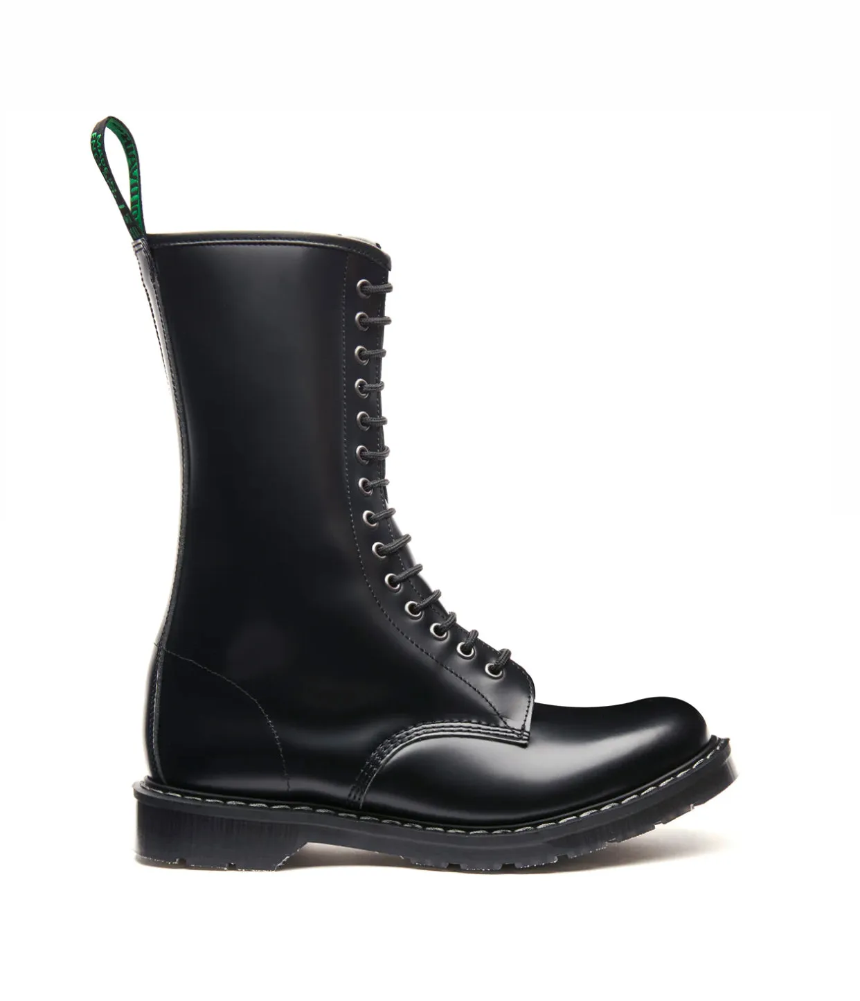 Solovair Black Hi Shine 14 Eyelet Mid Calf Zip Boot Made In England
