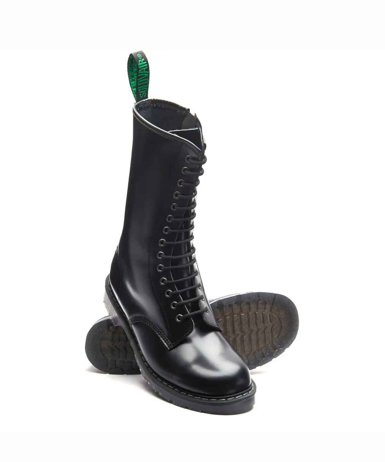 Solovair Black Hi Shine 14 Eyelet Mid Calf Zip Boot Made In England