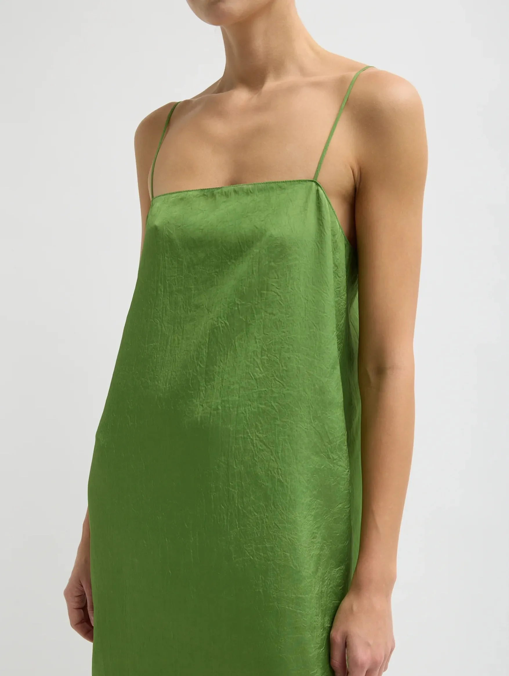 Summer Acetate Crinkle Slip Dress in Chartreuse