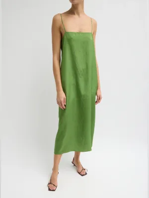 Summer Acetate Crinkle Slip Dress in Chartreuse