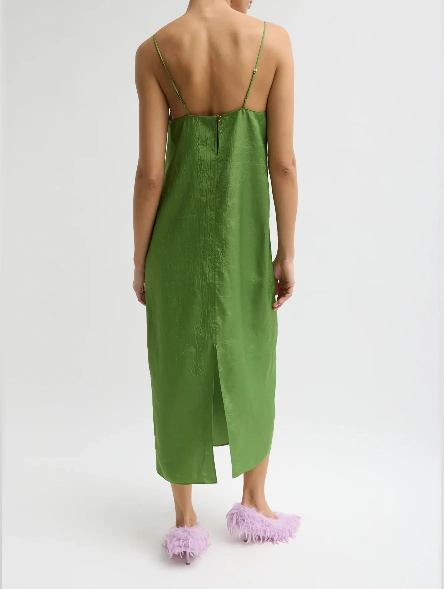 Summer Acetate Crinkle Slip Dress in Chartreuse