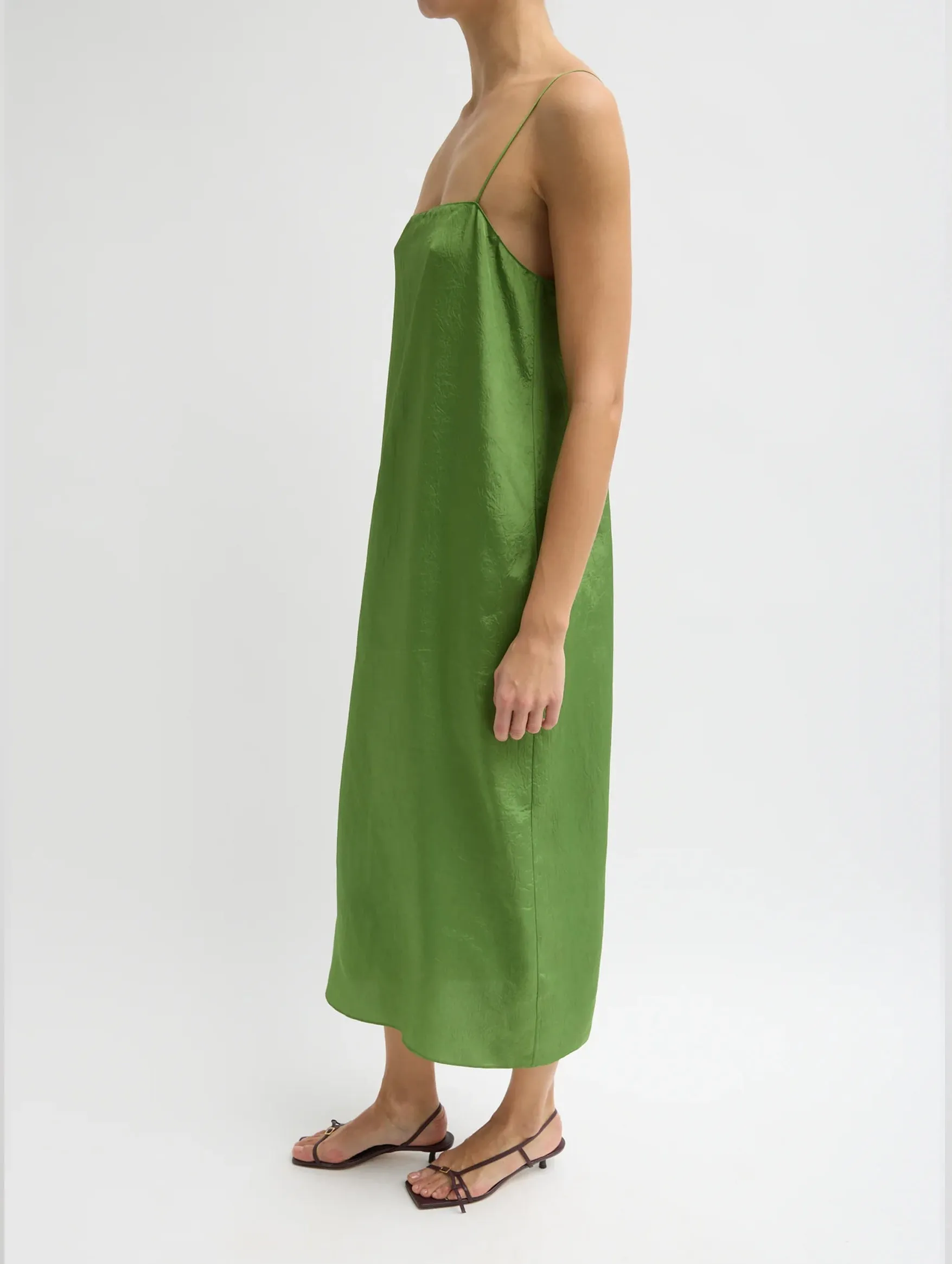 Summer Acetate Crinkle Slip Dress in Chartreuse