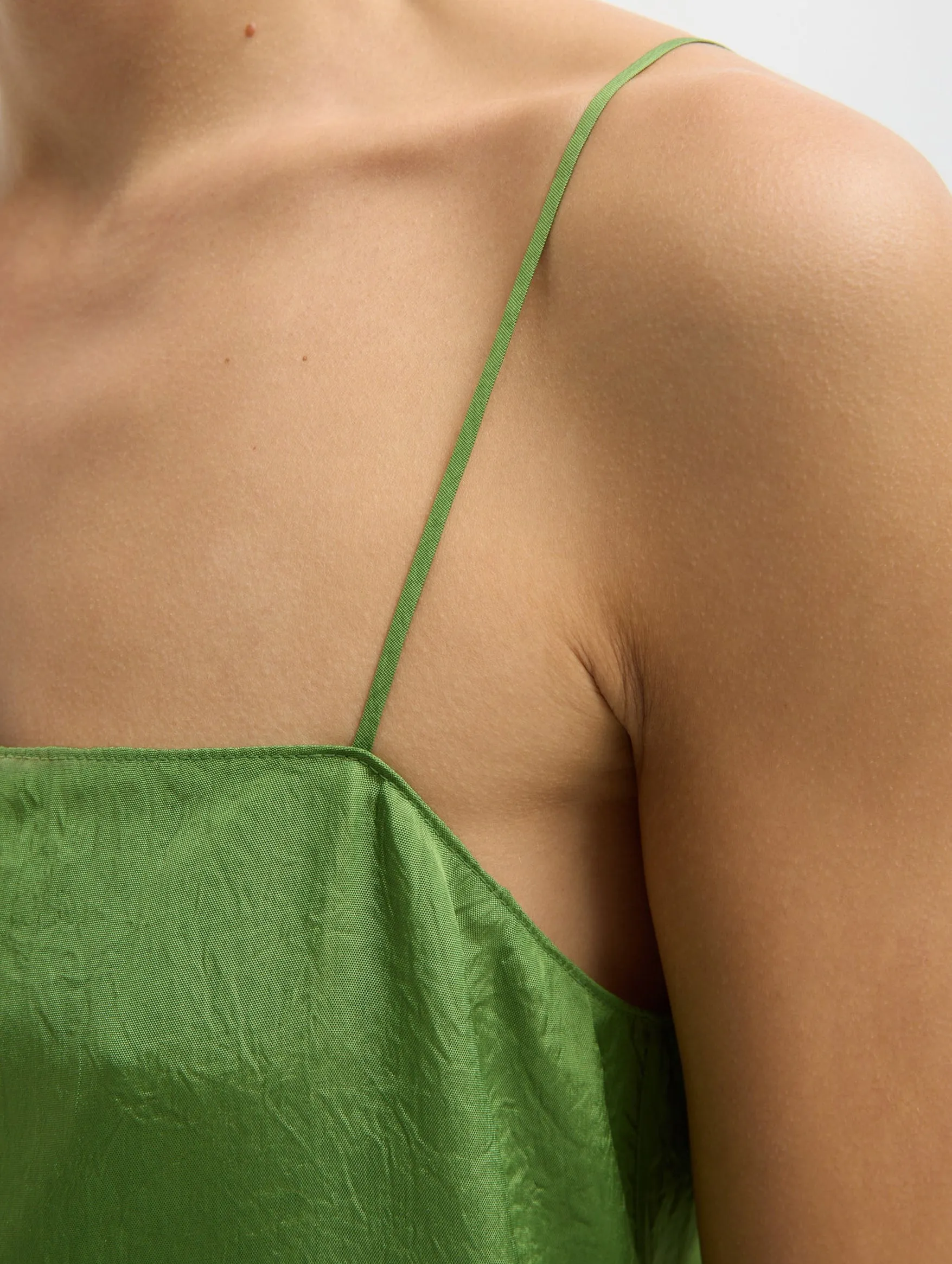 Summer Acetate Crinkle Slip Dress in Chartreuse