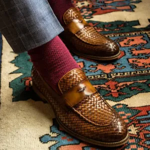 Tan Braided Leather Girona Horse Bit Loafers
