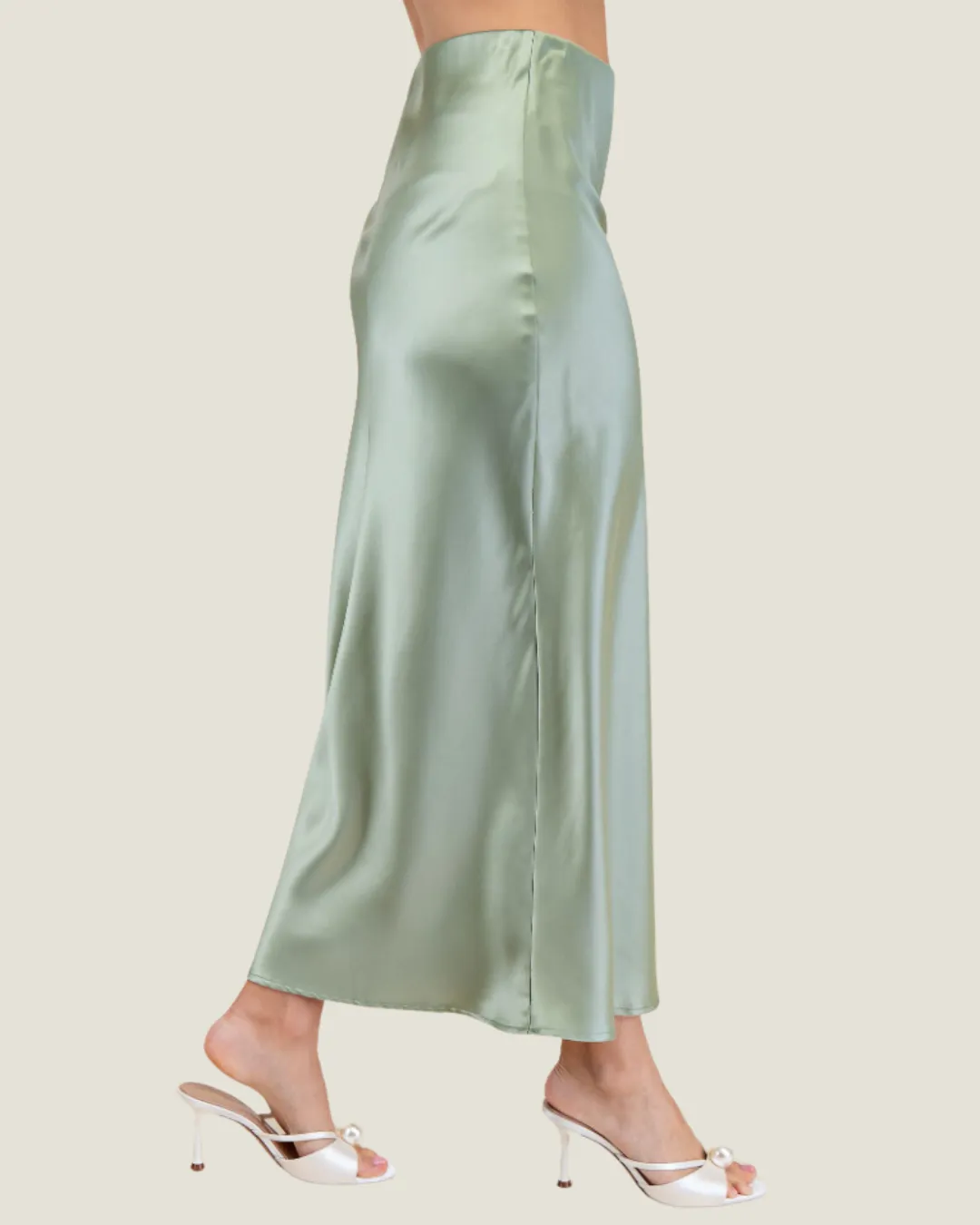 The Slip: Green Satin Maxi Skirt