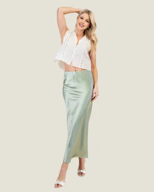The Slip: Green Satin Maxi Skirt